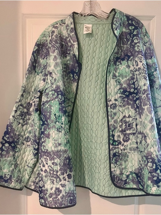 Alfred Dunner Jackets & Blazers - Alfred Dunner Mint, Navy, Purple Quilted Floral-Print Jacket Cottagecore